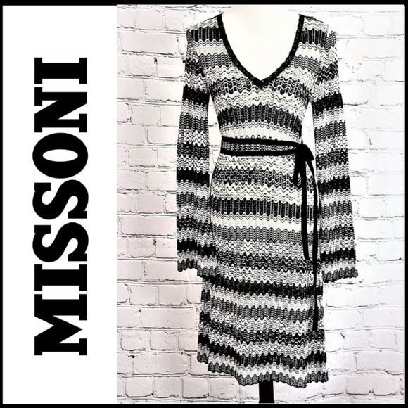 Missoni Dresses & Skirts - MISSONI Zig Zag Chevron Knit Bell Sleeve Dress 8